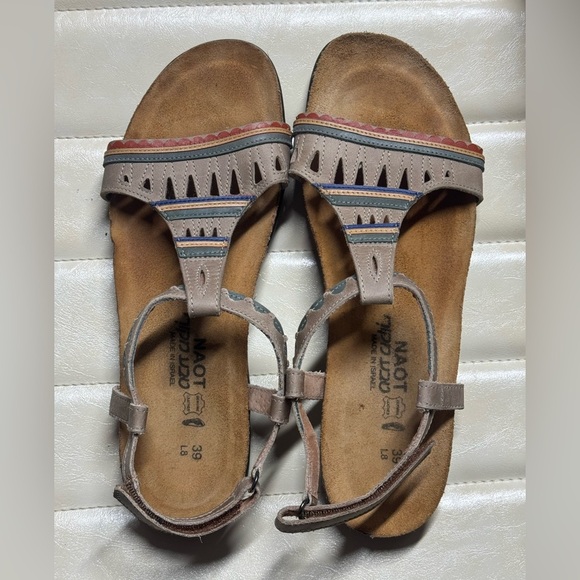 Naot Odelia Khaki Beige Combo Leather Ankle Strap SandalsSize 8 - Picture 6 of 11